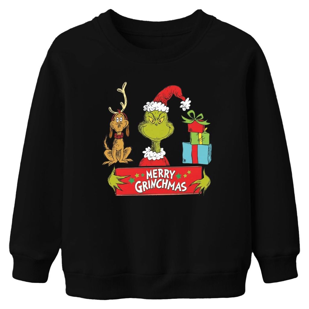 Merry Grinchmas Grinch Max Rentier Geschenk Weihnachten Lustig Uni Kinder Sweatshirt Pullover, Schwarz, 152