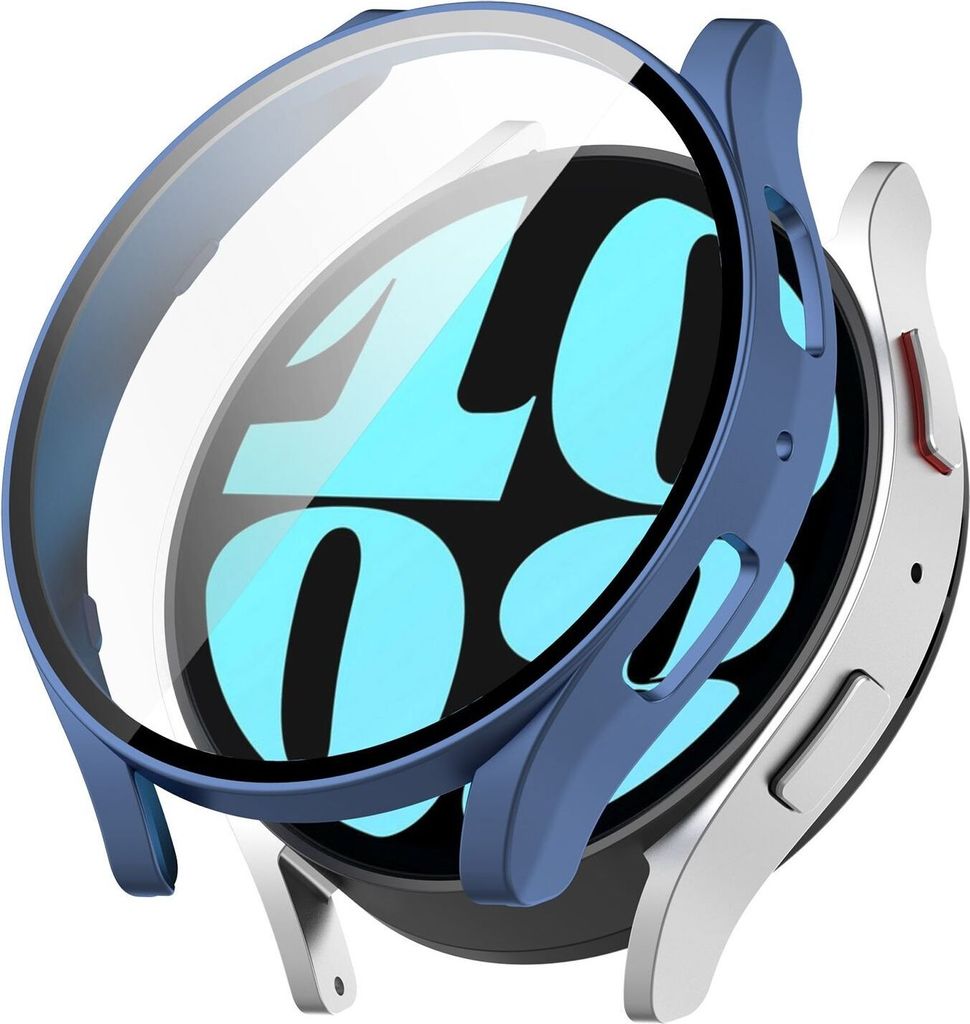 Für Samsung Galaxy Watch 6 44mm 360 Grad Smartwatch Schutzhülle mit Glas Blau