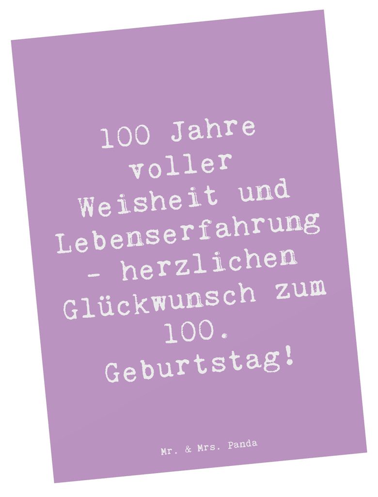 Mr. & Mrs. Panda Postkarte Spruch 100. Geburtstag - Lavendeltraum - Geschenk, Postkarten, Meilenstein, Ansichtskarten, Handgefertigt, bildkarte, be...