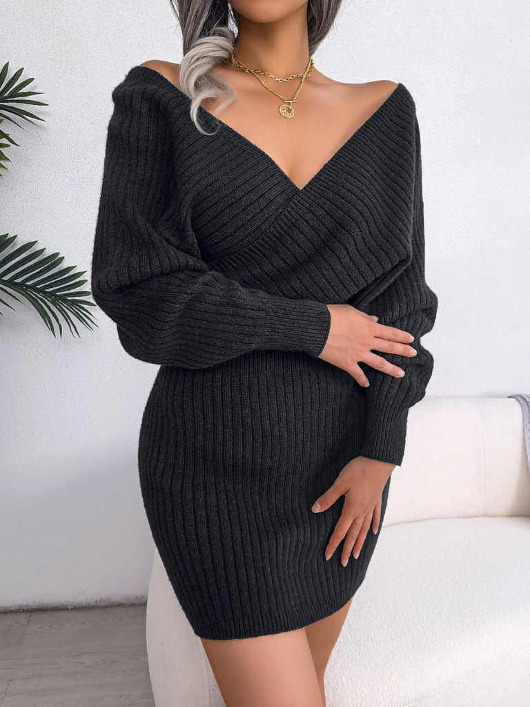Geripptes Strickpulloverkleid für Damen, modisches, figurbetontes Pulloverkleid für die Arbeit, Party, Club, Cocktail