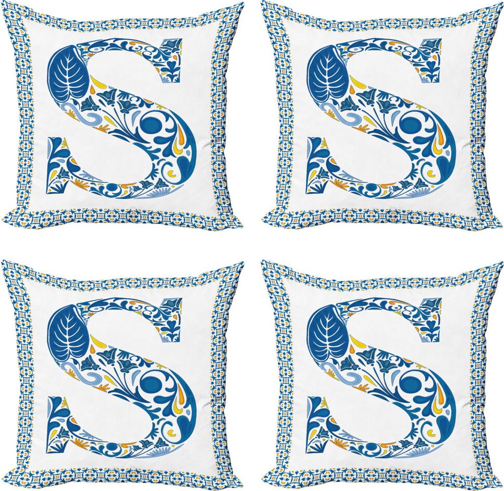 ABAKUHAUS Briefe Kissenbezug Set (4 Stück), Alte Mode-Typografie, Moderner Doppelseitiger Digitaldruck, 60 cm x 60 cm, Blau Gelb Orange