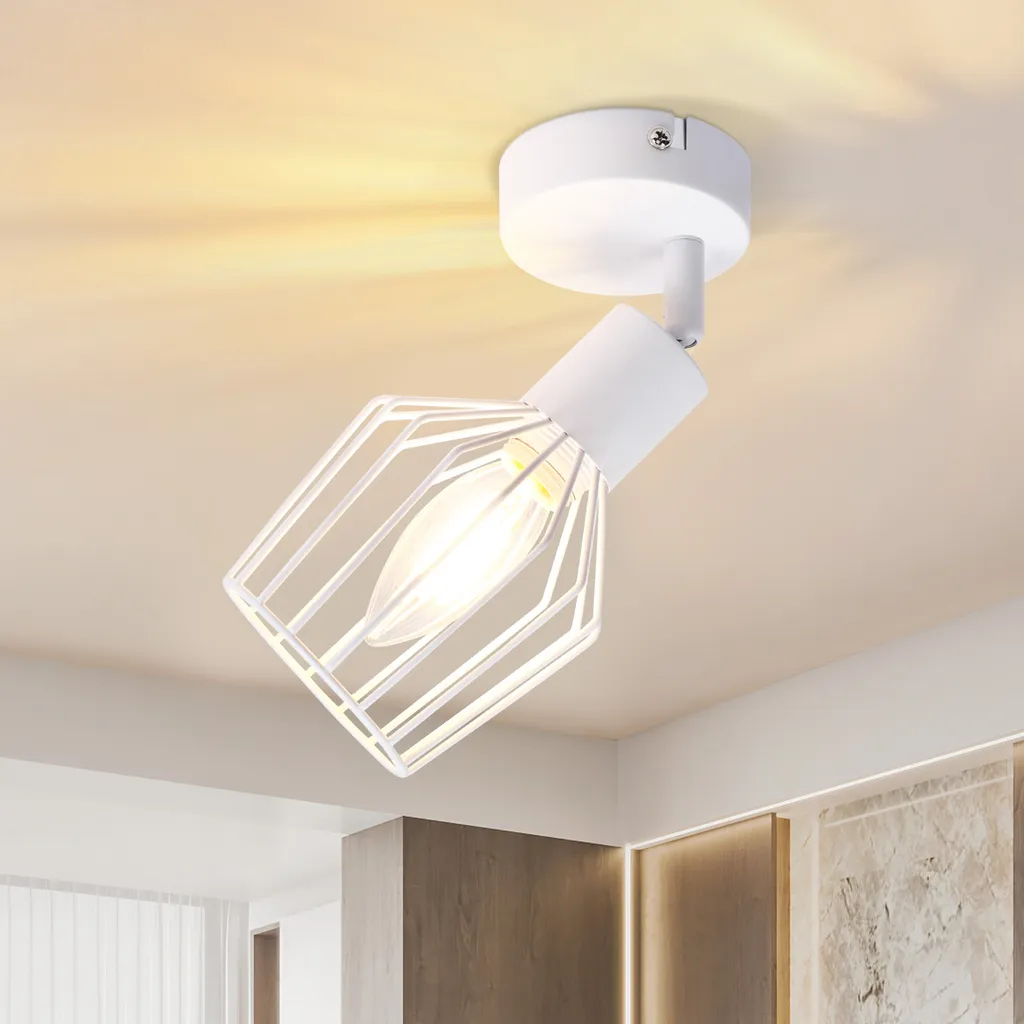Lampada da Soffitto ZMH E14 Metallo Bianco - Faretto Parete Orientabile
