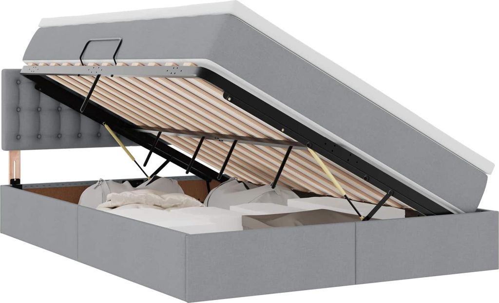 vidaXL Bett mit Stauraum und LED mit LED Hellgrau 140 x 190 cm Stoff