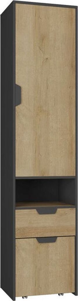 Jugendzimmer Schrank Sprimont 03, Farbe: Grau / Eiche - Abmessungen: 195 x 45 x 40 cm (H x B x T)