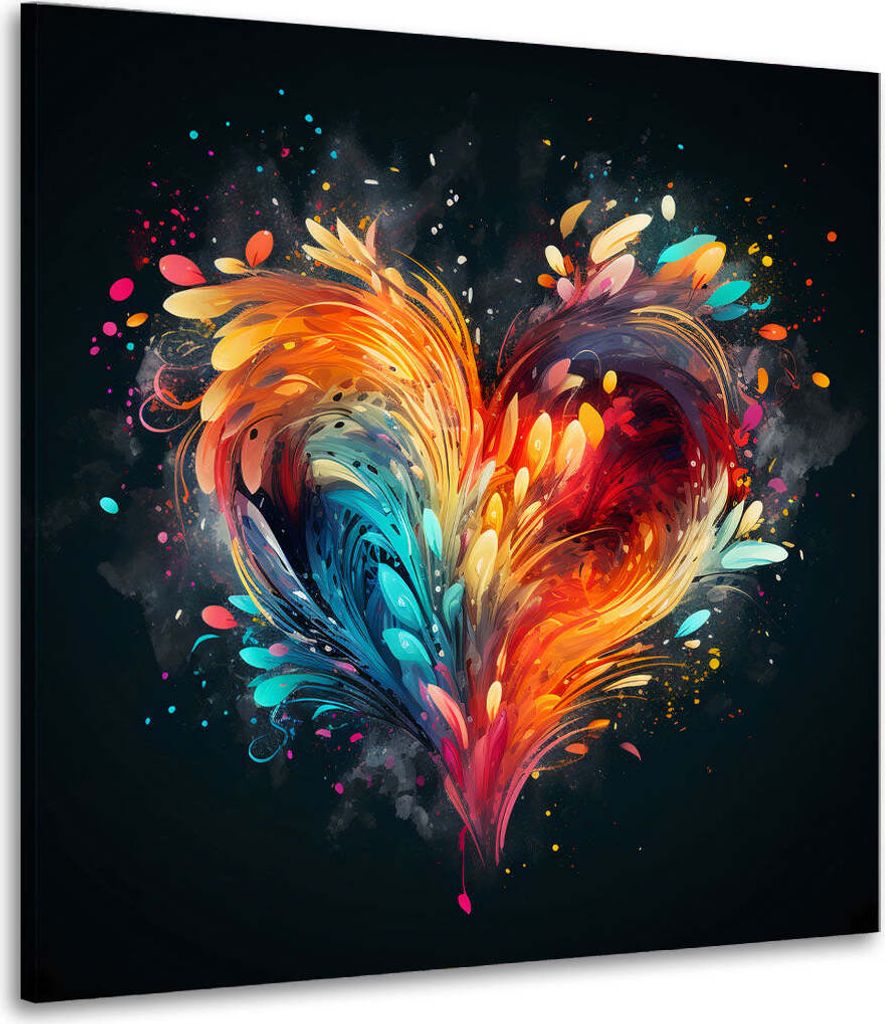 Chaos Herz abstrakt Black Leinwandbild Wandbild Kunstdruck XL Wanddeko: 100x100x4cm