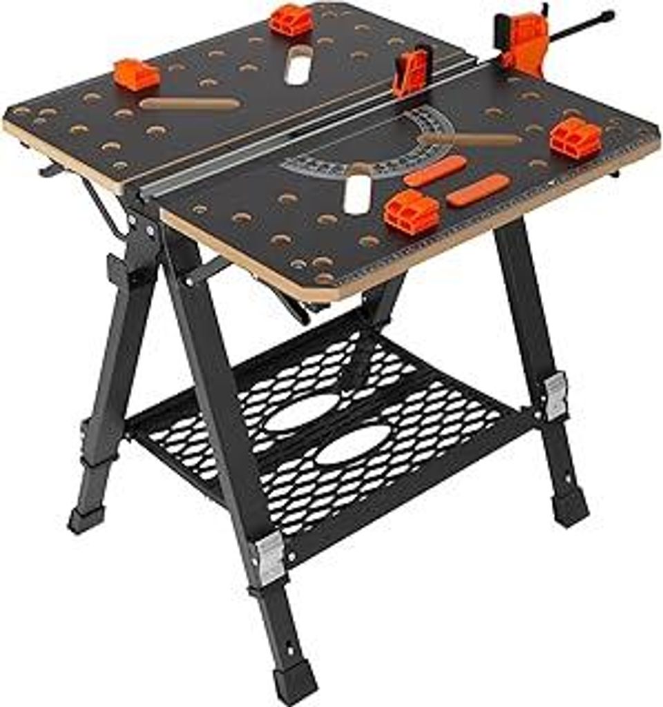 VEVOR Werk-und Spanntisch 454kg Tragfähigkeit 70x65cm Große Arbeitsfläche Klappbar 60–92cm Höhenverstellbar Werkbank MDF-Tischplatte Q195-Sta...