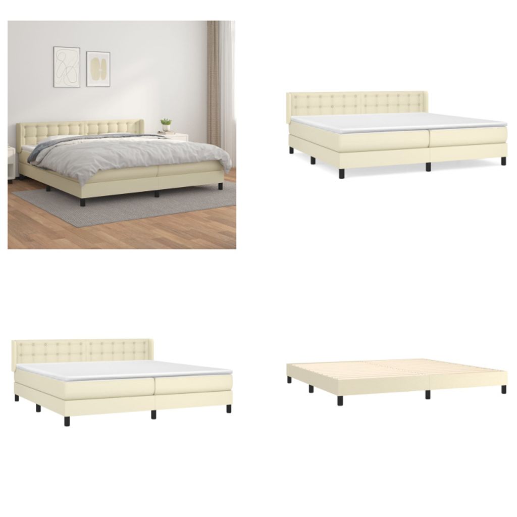 vidaXL Boxspringbett mit Matratze Creme 200x200 cm Kunstleder - Boxspringbett - Boxspringbetten - Bett - Schlafzimmermöbel