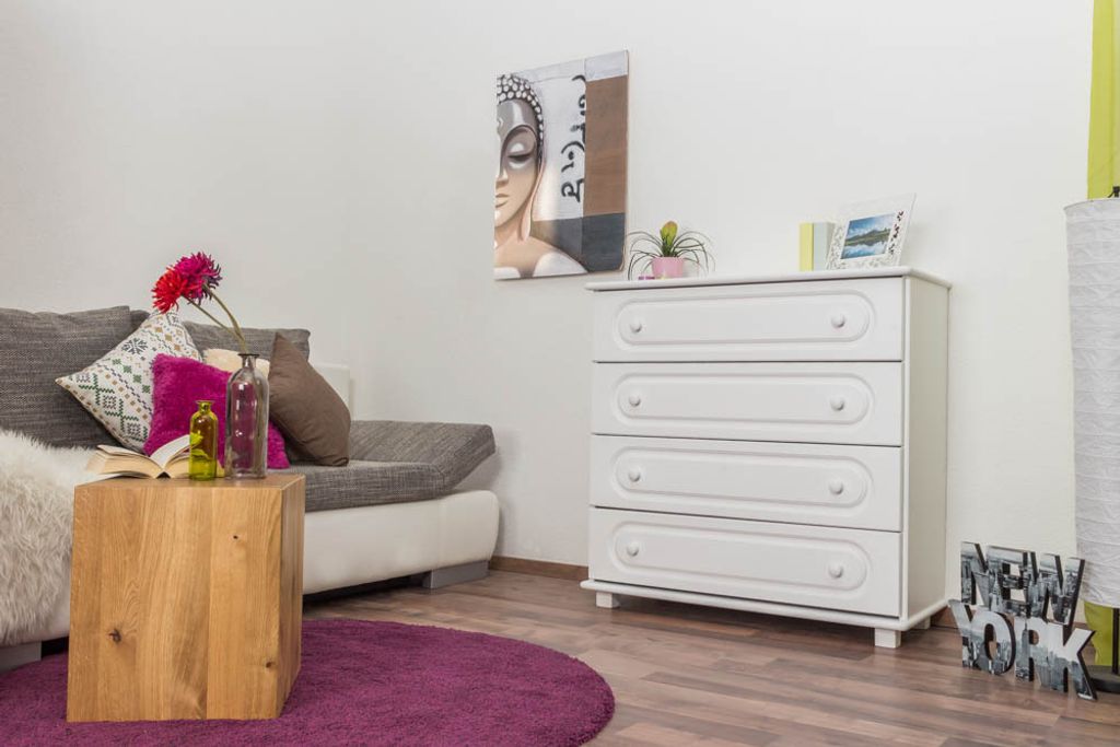 Vollholz Kommode weiß lackiert 100x100x42 cm mit 4 Produktbild 