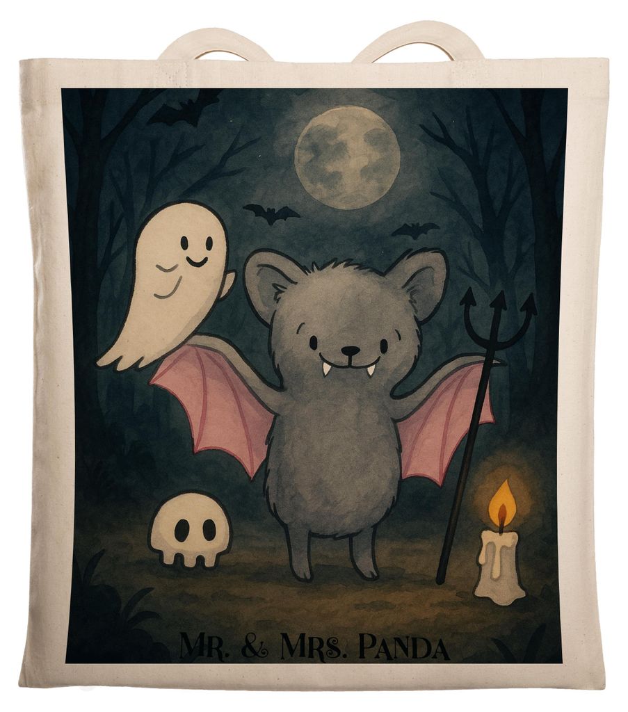 Mr. & Mrs. Panda Stoffbeutel Fledermaus Dracula Design - Weiß - Geschenk, Jutebeutel, Laptoptasche, Tote Bag, Tragetasche, dokumententasche, Dekor...