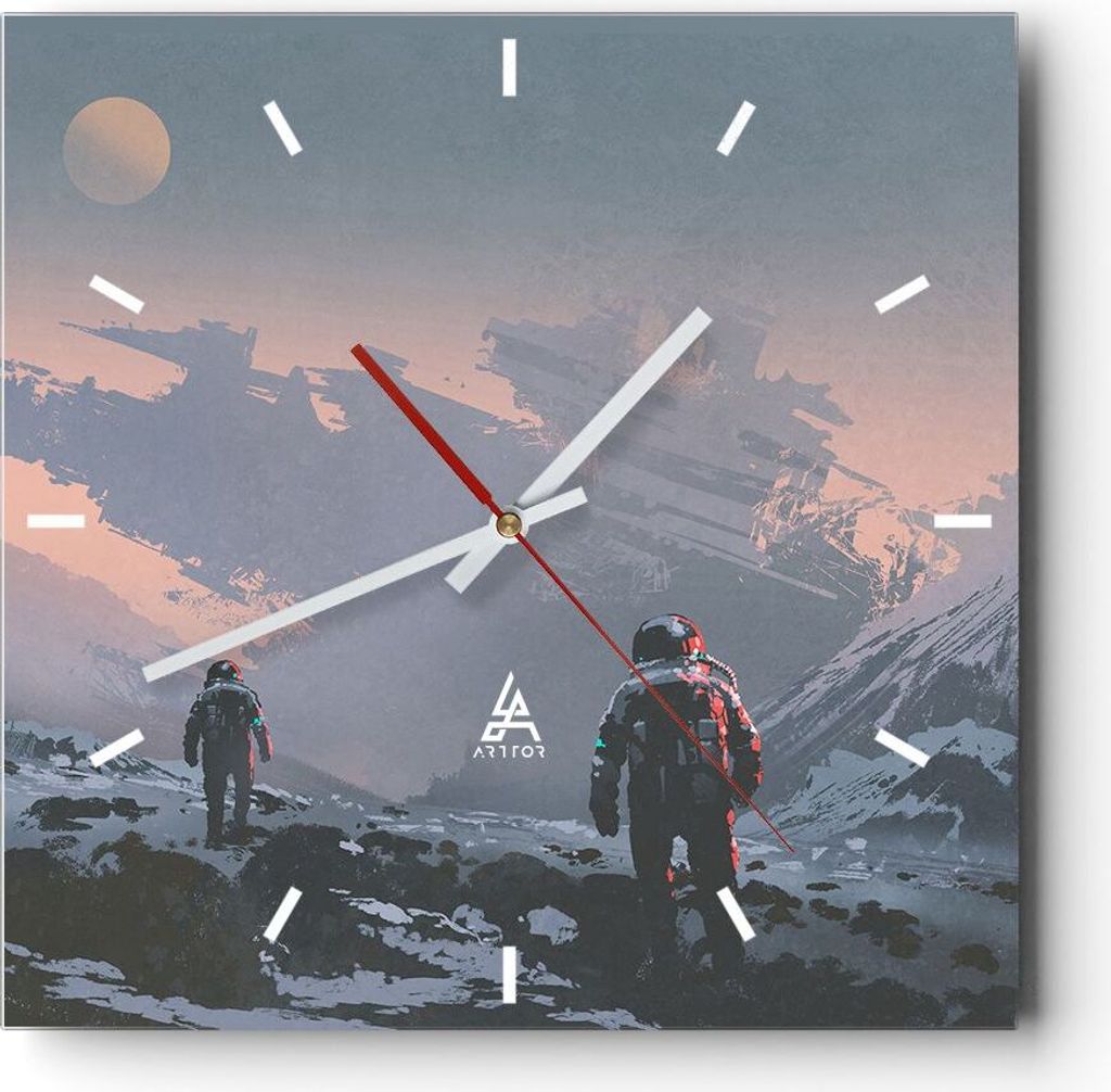 Wanduhr - Quadrat - Glasuhr - Kosmos Planet - 30x30cm - Schleichendes Uhrwerk - Lautlos - zum Aufhängen bereit - Dekoration Modern - Wanddekoratio...