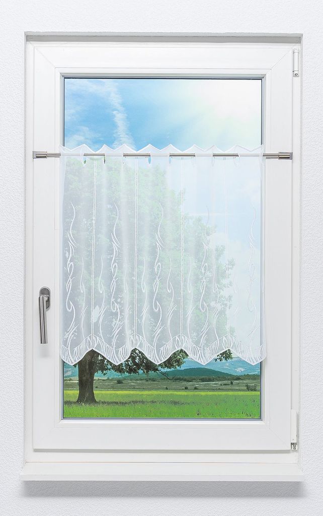 Scheibengardine Plauener Spitze - Tribal (Bx H) 48,6cm * 60cm Weiß/reinweiß