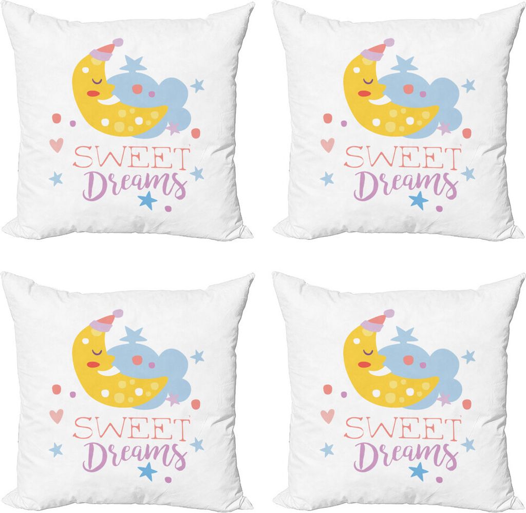 ABAKUHAUS Sprichwort Kissenbezug Set (4 Stück), Sterne und Mond, Moderner Doppelseitiger Digitaldruck, 45 cm x 45 cm, Mehrfarbig