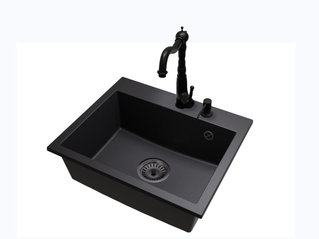 Granit Küchenspüle EXCLUSIVE 55 Set mit Armatur, Seifenspender und Siphon Schwarz