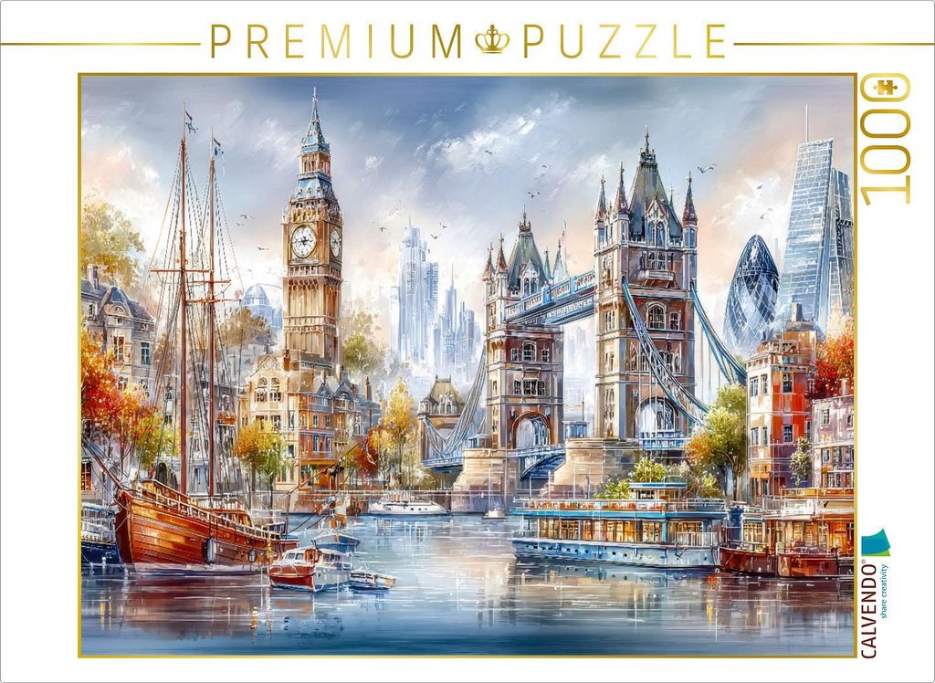 CALVENDO Puzzle London - Tower Bridge | 1000 Teile Lege-Größe 64x48cm Foto-Puzzle für glückliche Stunden