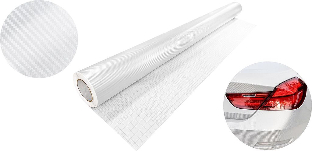 Carbon Folie 150x3000 cm - Carbon 3D Weiß - Carbonfolie matt mit Luftkanal-Kleber und UV-Schutz - Selbstklebend Autofolie für Innen und Außen - ...