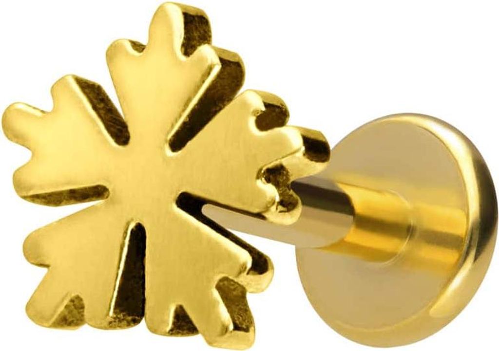 Ohrpiercing, Nasenpiercing Titan Labret mit Innengewinde SCHNEEFLOCKE Gold Stablänge: 6mm | Stabstärke: 1,2mm