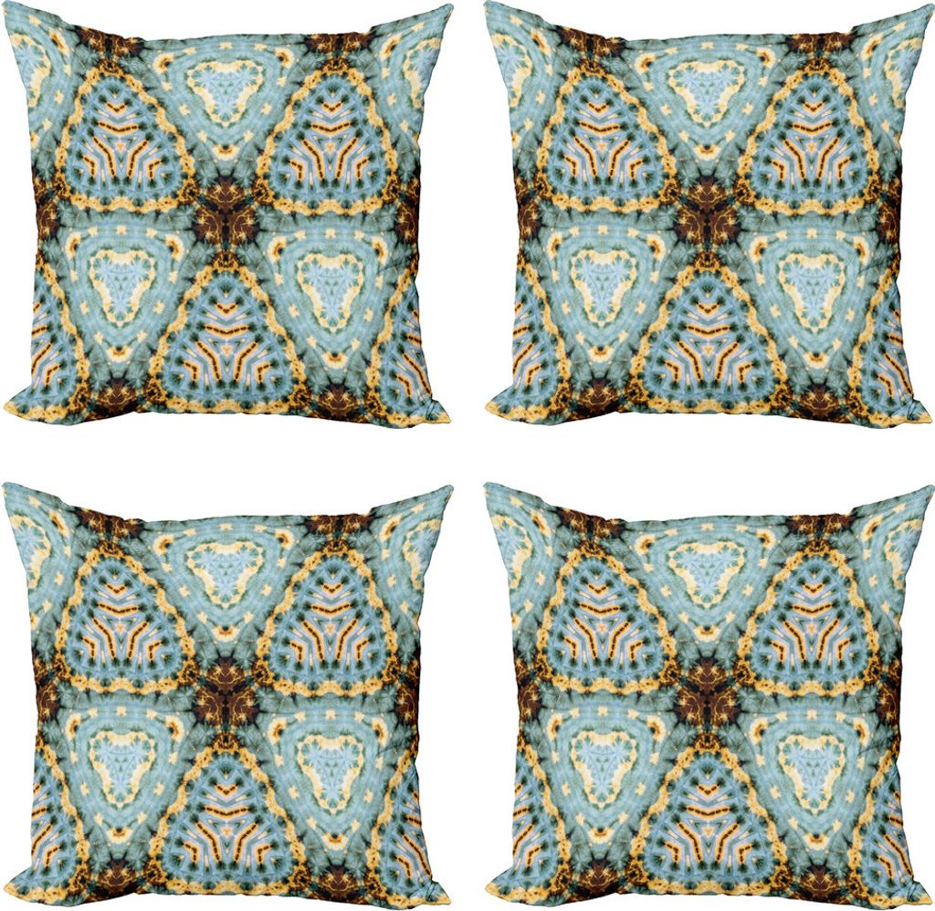 ABAKUHAUS Ethnisch Kissenbezug Set (4 Stück), Tie Dye Effect Batik, Moderner Doppelseitiger Digitaldruck, 45 cm x 45 cm, braun Blau