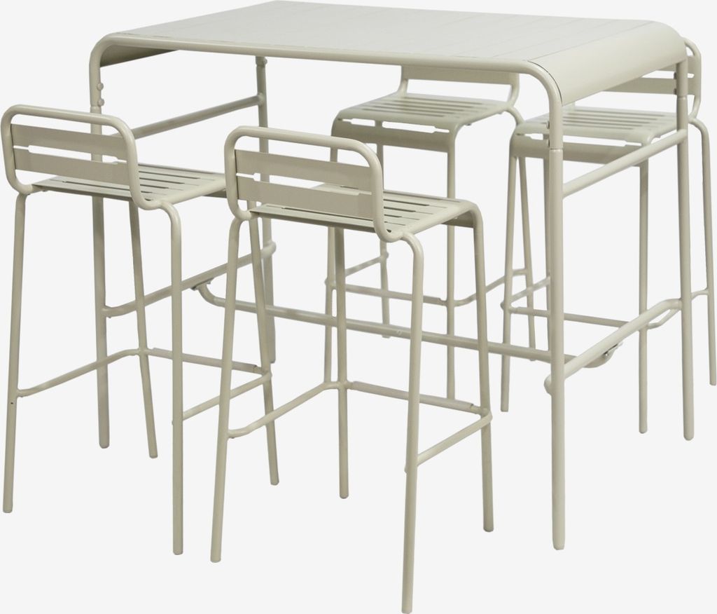 sweeek - Outdoor-Bartisch + 4 Barhocker mit Lehne aus Stahl - Beige