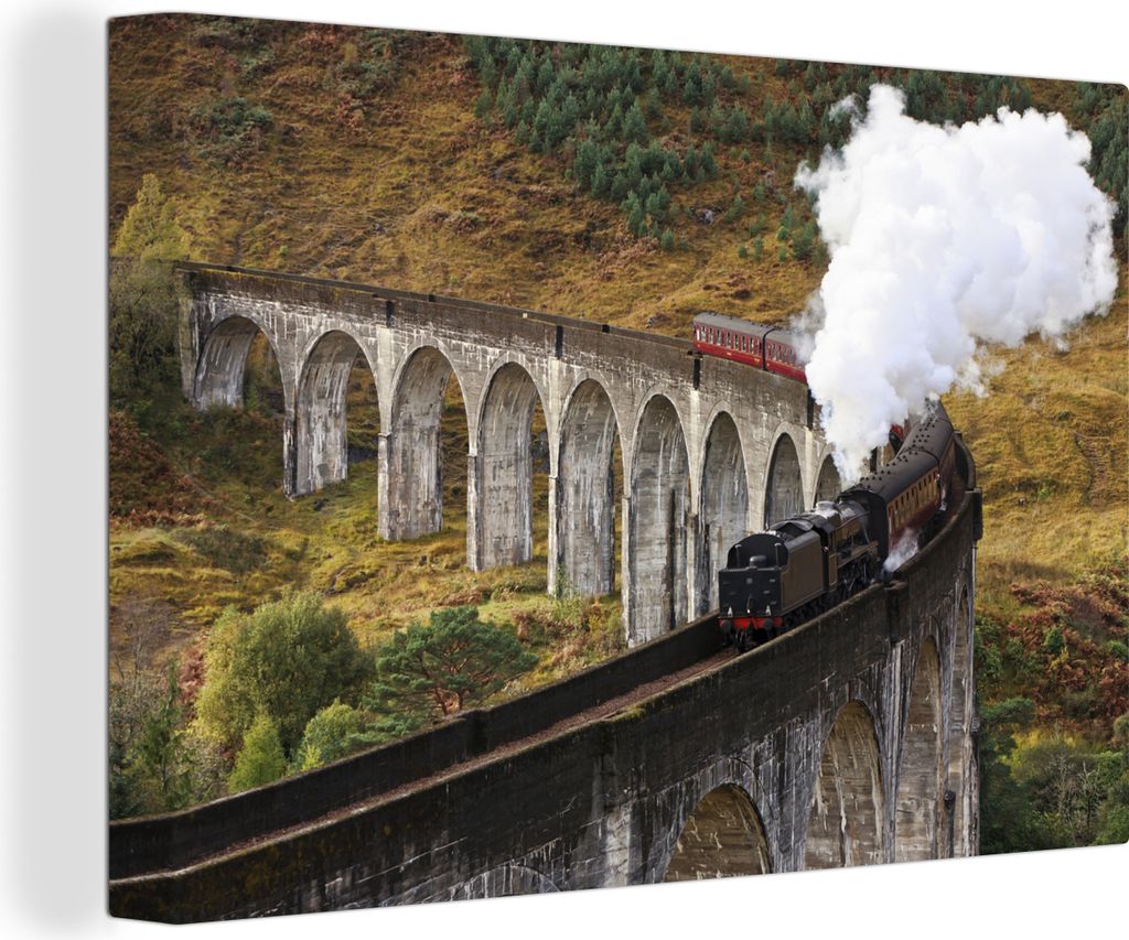 OneMillionCanvasses - Leinwandbilder - 140x90 cm, Ein Dampfzug überquert eine Brücke, Wandbilder Kunstdruck Wanddekoration - Foto auf Leinwand ...