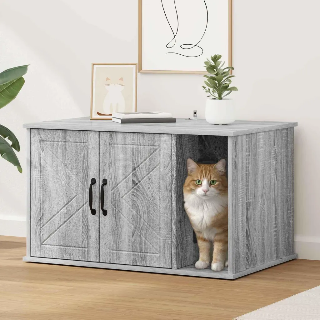 Casetta per Gatti SYFAX™ Grigio Sonoma - Mobile Cuccia in Legno Moderno - 3