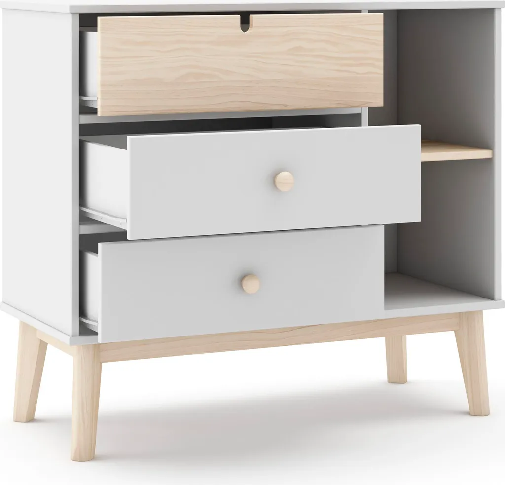 Commode de Rangement L90 cm Estefania avec 3 Tiroirs et Niches Ouvertes