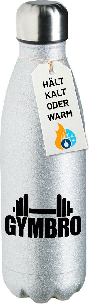 Huuraa Trinkflasche Gymbro Hantel 500ml Silver Edelstahl Wasserflasche Trinkflasche Geschenkidee