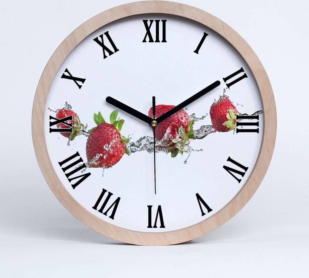 Holzuhr 20fi cm wanduhr - schwarze Spitzen - Erdbeeren und Wasser