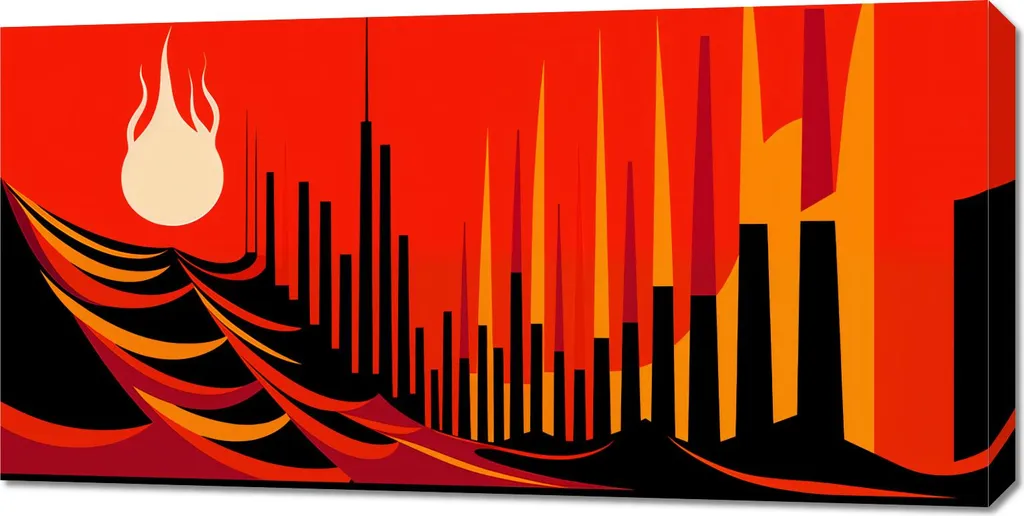 Décoration Murale Ville Feu Sanglant 100x50 cm pour Salon et Bureau Chic
