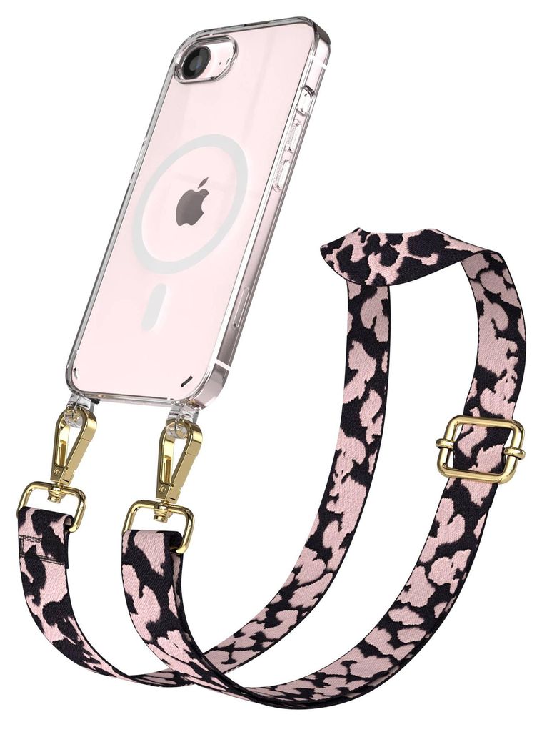 EAZY CASE - Handykette mit MagSafe Hülle für Apple iPhone 17e, Handyband Mix Style, Karabiner Gold, Umhängeband in Hellrosa