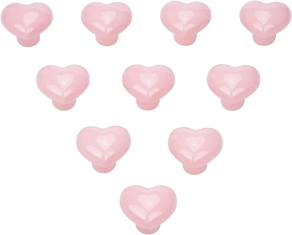 Poignées de Meuble Chambre Fille, Boutons Cœur Rose Lot de 10 en Céramique