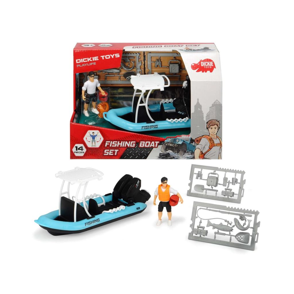 Dickie Toys 203833004 - Playlife Fishing Boat, Schlauchboot inkl. Figur, 20 cm