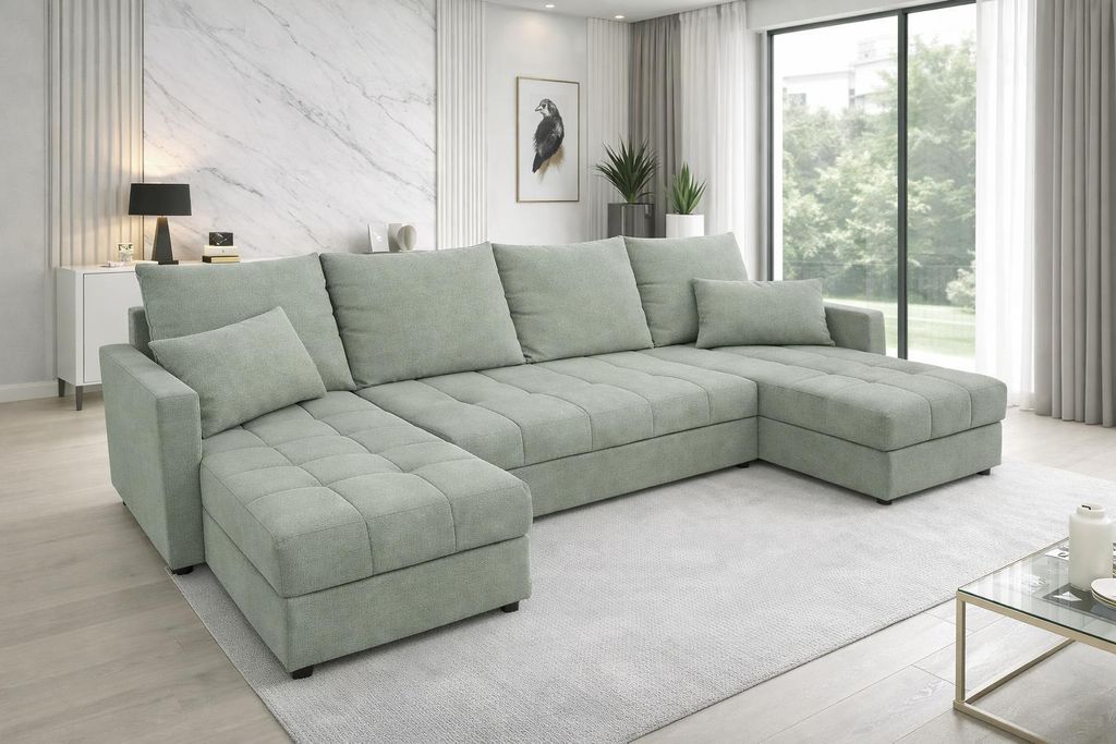 Aurelia U Wohnlandschaft – Ecksofa in U-Form mit Schlaffunktion, Bettkasten & Kissen