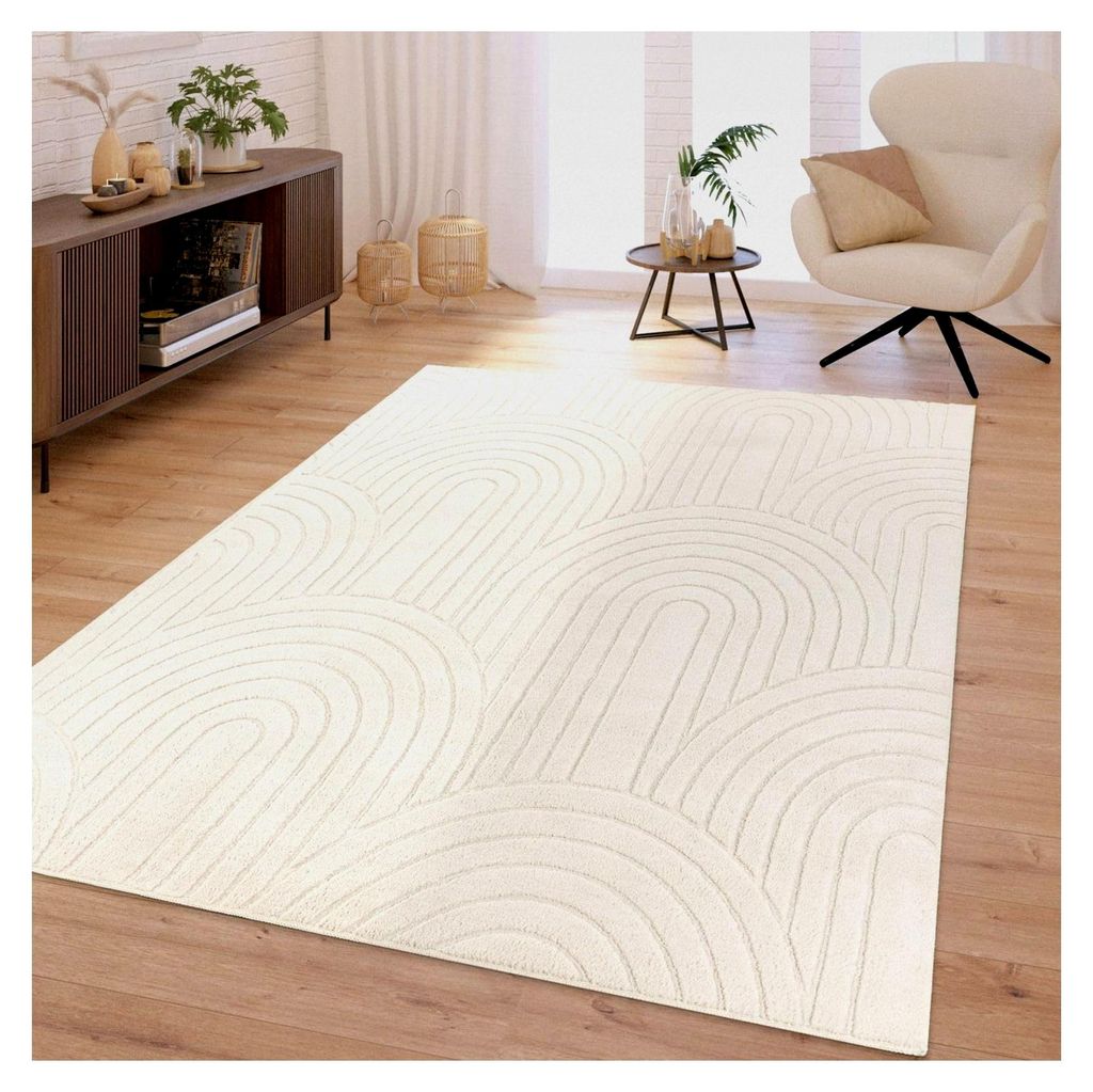 Teppich für Wohnzimmer und Schlafzimmer, Hochflor, skandinavisch, einfarbig, waschbar, Farbe: Hellbeige/Hellcreme, Größe: 200x280 cm