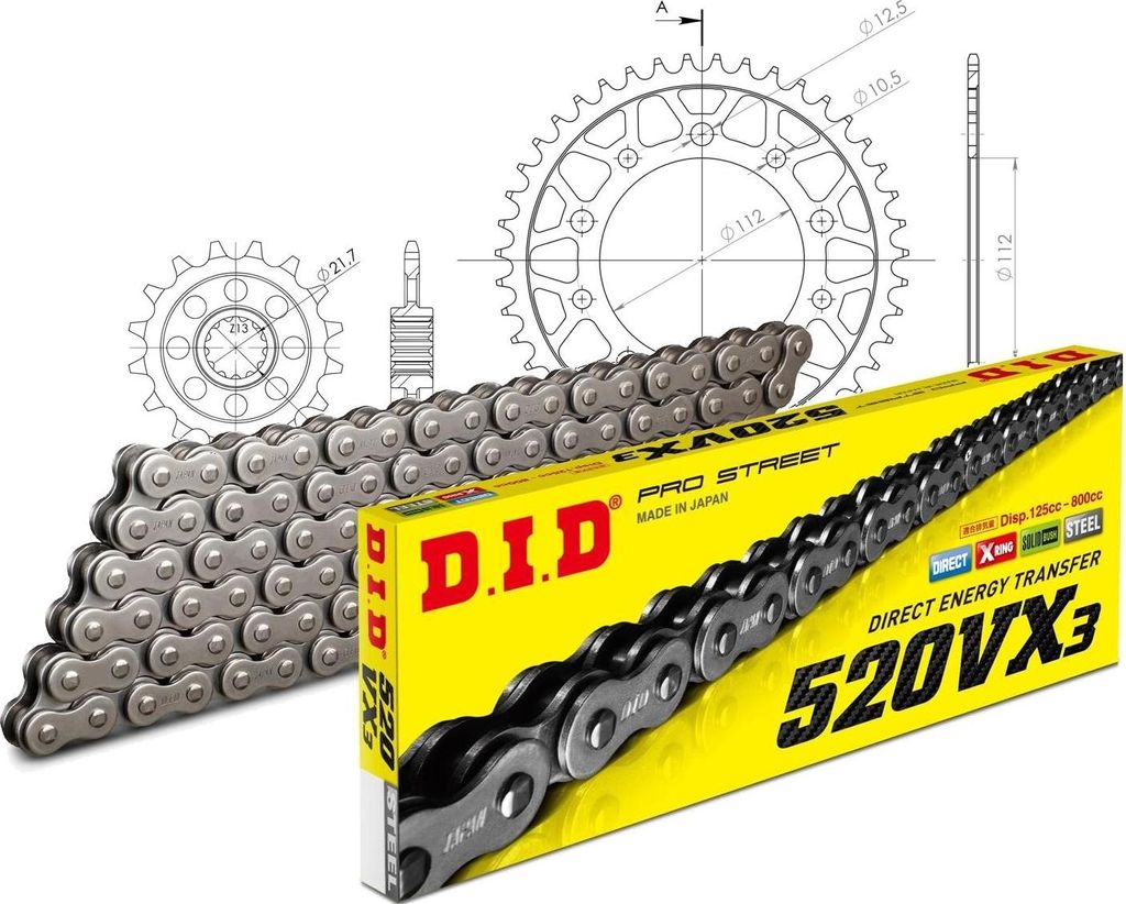 DID Kit Stahl Kompatibel mit Honda NC700 D Integra 12-15/NC700 S /... 16-43-114 DID520VX3 Endlos