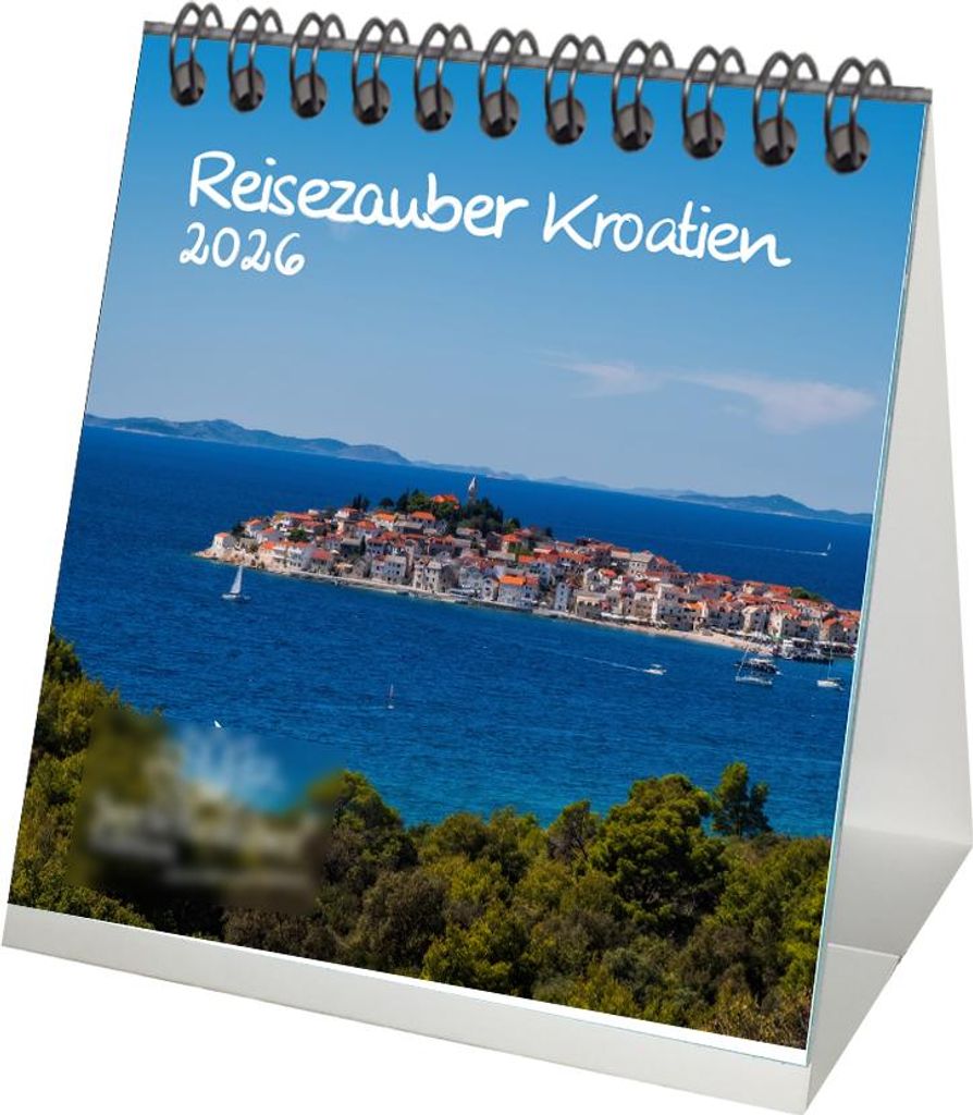 Reisezauber Kroatien Tischkalender 10cm x 10cm für 2026 Zagreb Strand Urlaub - Set-Inhalt: 1x Kalender 1x Weihnachtsanhänger 1x Grußanhänger (g...
