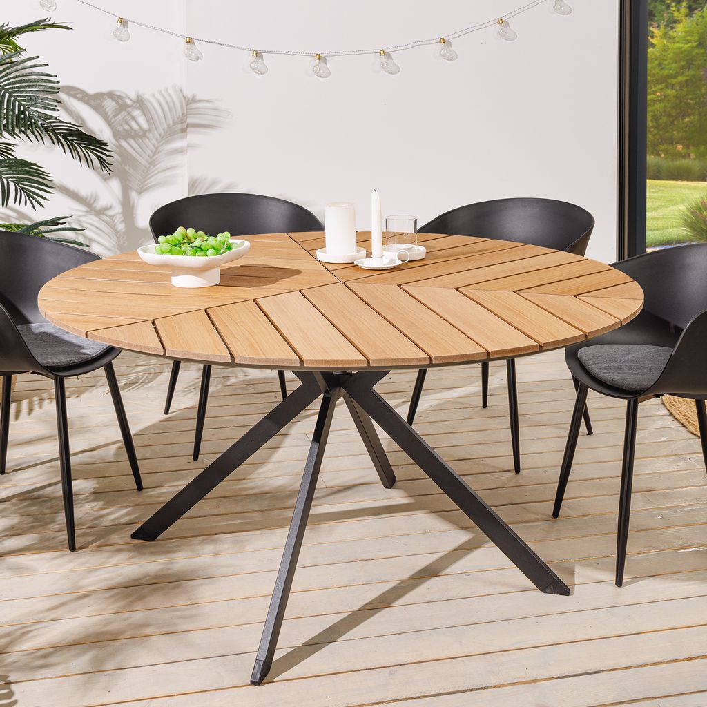 riess-ambiente Runder Outdoor Gartentisch DESIGNO 120cm natur Holz-Design anthrazit Metall Balkontisch Holztisch Terrassentisch Tisch