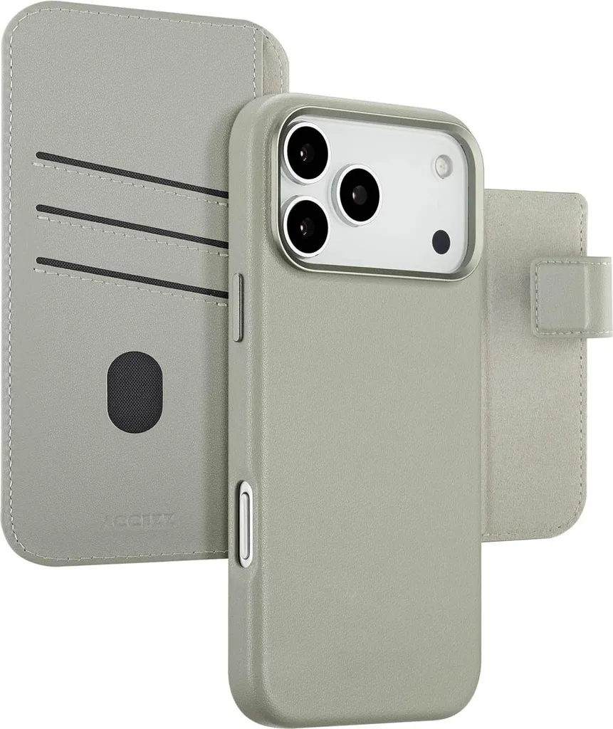 Custodia 2 in 1 Accezz iPhone 17 Pro Max MagSafe Grigio Chiaro Pelle