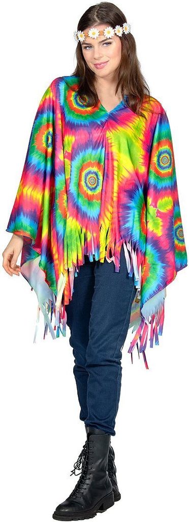 Regenbogen Hippie Batik Poncho - Karneval Fasching Produktbild 