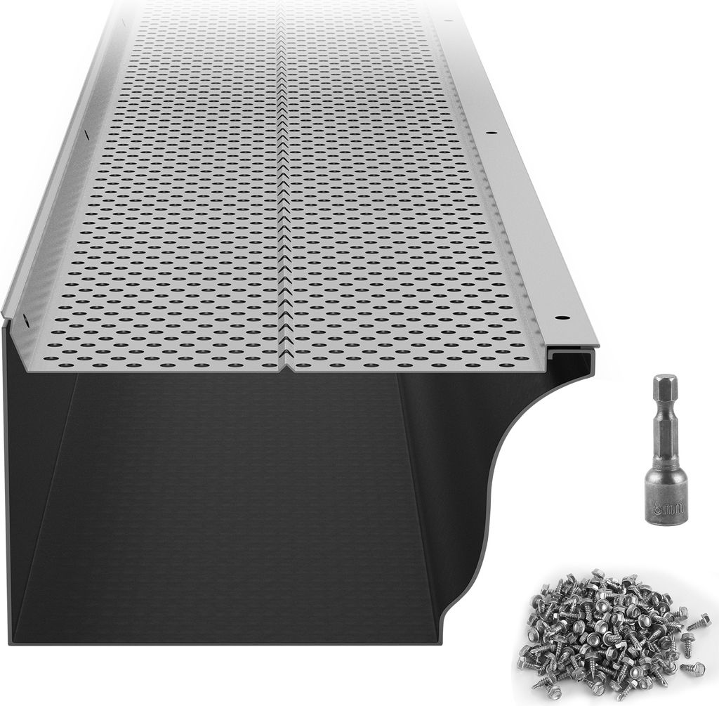 SucceBuy Dachrinnenschutz, 152 mm Breite, Aluminium-Laubfilter, DIY-Dachrinnenabdeckung, 52 Stück, 528 cm Gesamtlänge, 4 mm Lochdurchmesser und 0...