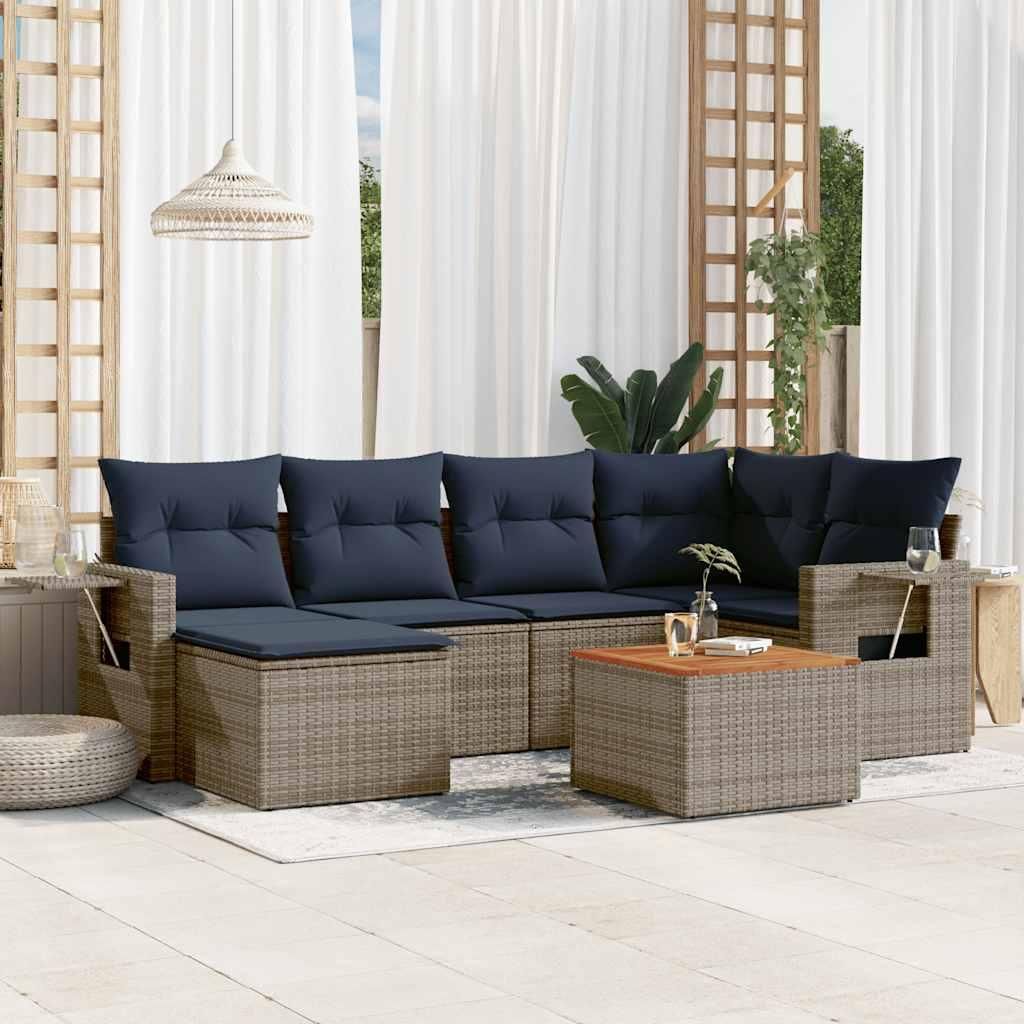 Maison Exclusive - 7-teiliges Gartensofa-Set mit Kissen, grau, Polyrattan