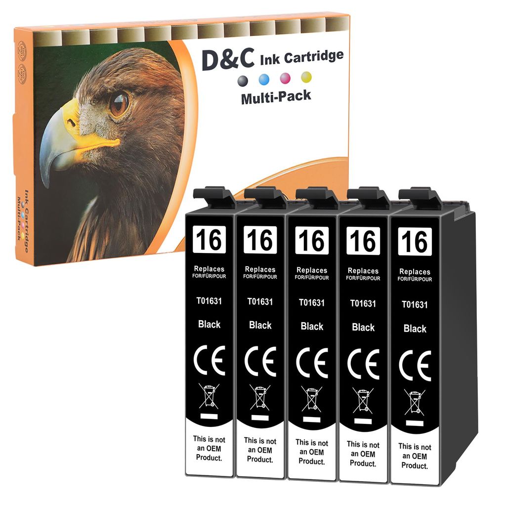 DC 5x 16XL Druckerpatronen Schwarz Kompatibel für Epson 16 Produktbild 