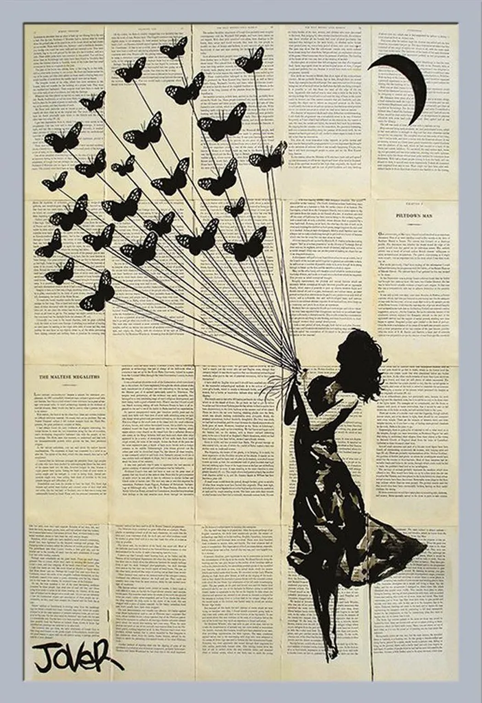 Poster Loui Jover Butterflying con Cornice Shinsuke Argento 61x91,5 cm