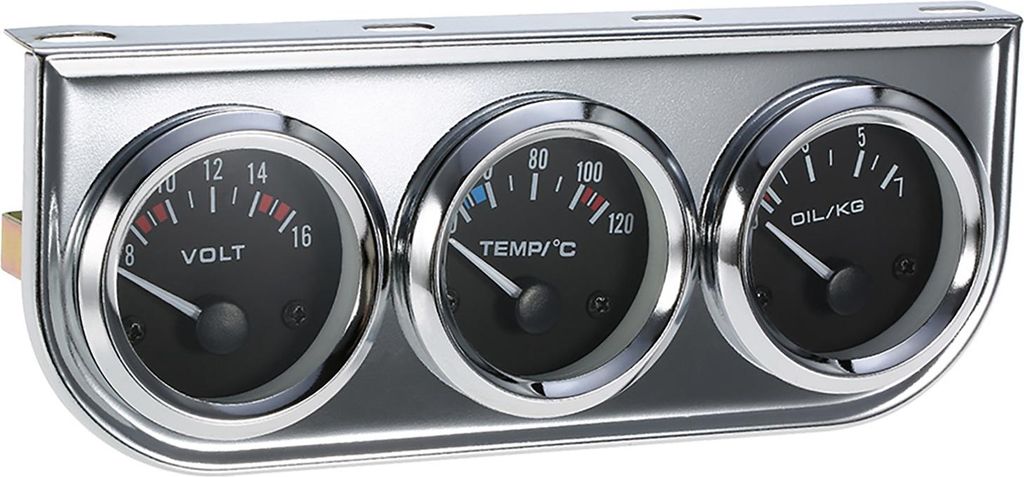 52MM Öldruck Celsius Wassertemperaturanzeige Voltmeter Chrom 3 in 1 Kit Auto Motorrad Messgerät