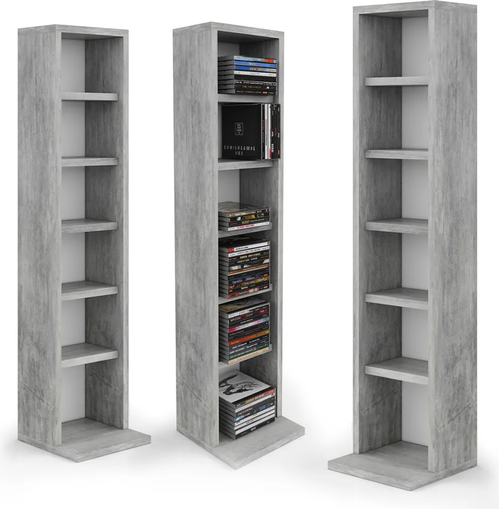 Meuble de rangement CD Vicco vertical étagère aspect béton
