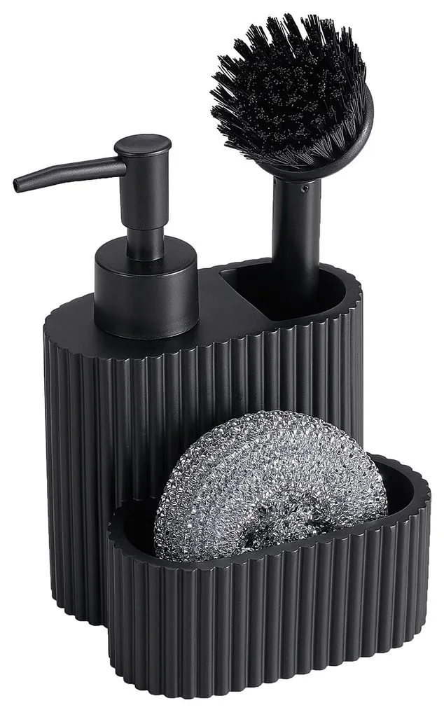Accessoire de cuisine noir pour évier ordonné avec distributeur de savon