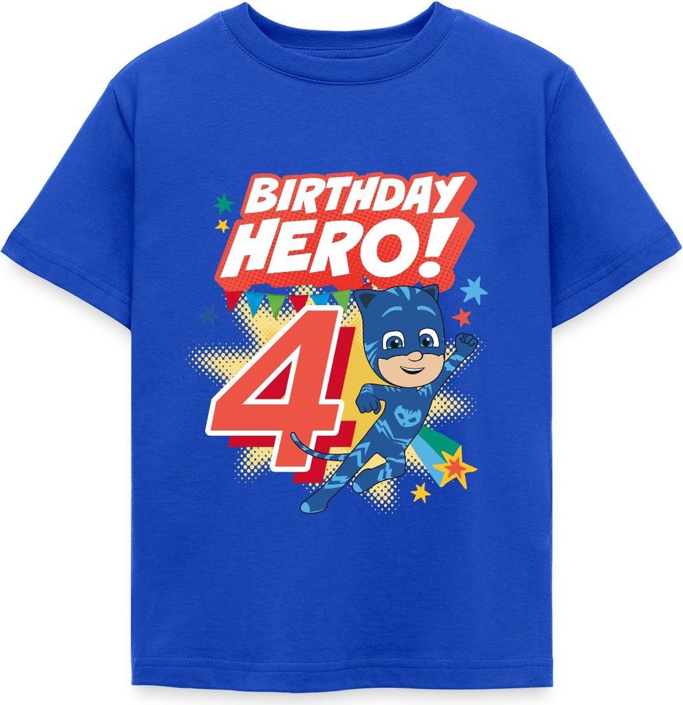 Spreadshirt PJ Masks Catboy Birthday Hero 4. Geburtstag Kinder T-Shirt, 110/116 (5-6 Jahre), Royalblau
