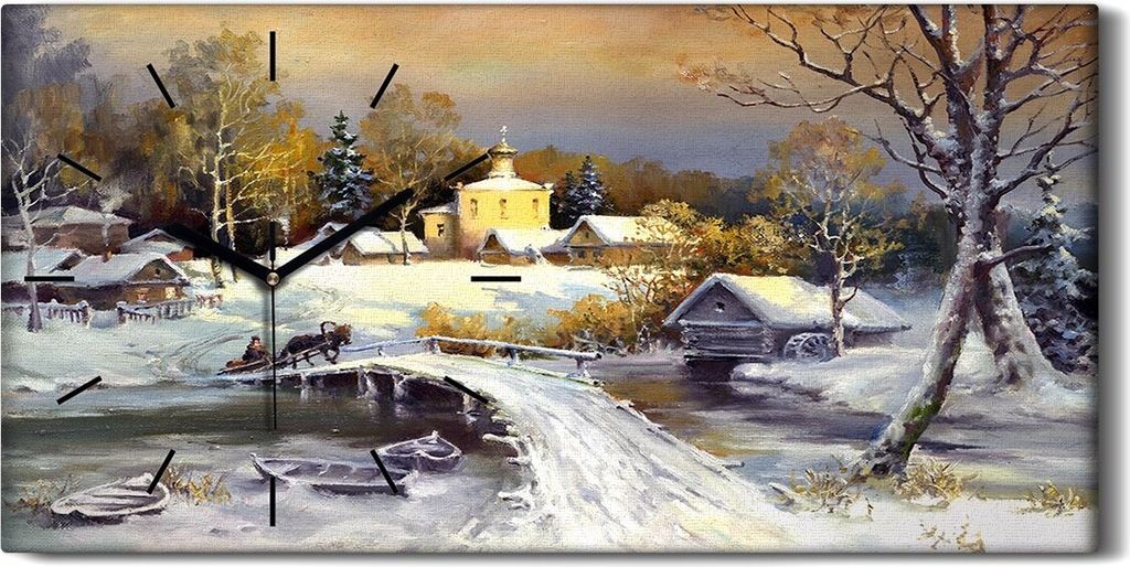 Wanduhr Leinwand Bild Uhr Geräuschlos 60x30 Brücke Ländliche Landschaft - schwarze Hände