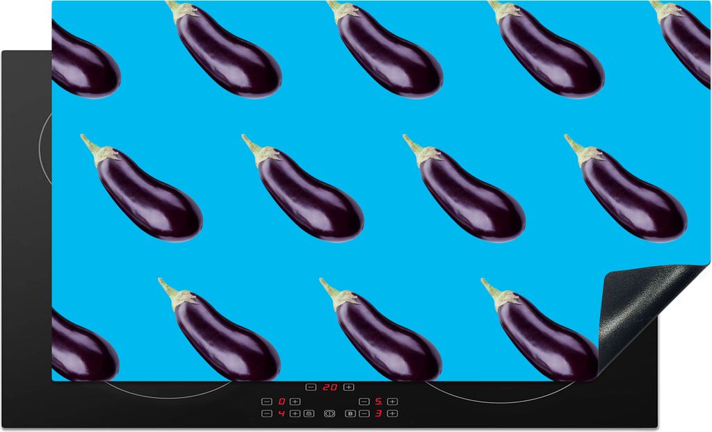 KitchenYeah Herdabdeckplatte Gemüse - Aubergine - Muster - Blau , 89x51cm, Küche Deko, Glaskeramikkochfeld Herdabdeckung, Abdeckplatte fùr Koc...
