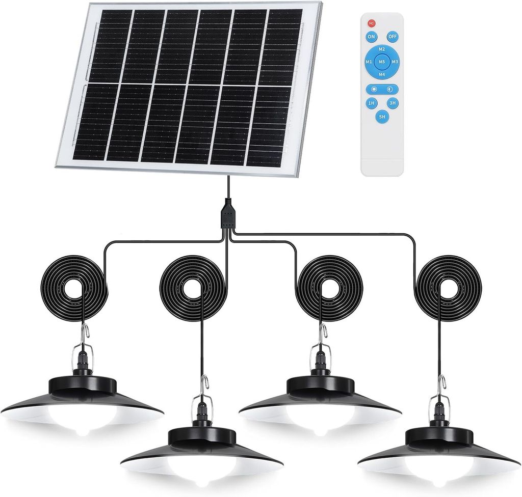 Außen Solarlampe 5 Beleuchtungsmodi mit Bewegungssensor und Fernbedienung Wasserdicht Solar Pendelleuchte Solarleuchte, Weiß, 4 Lampe