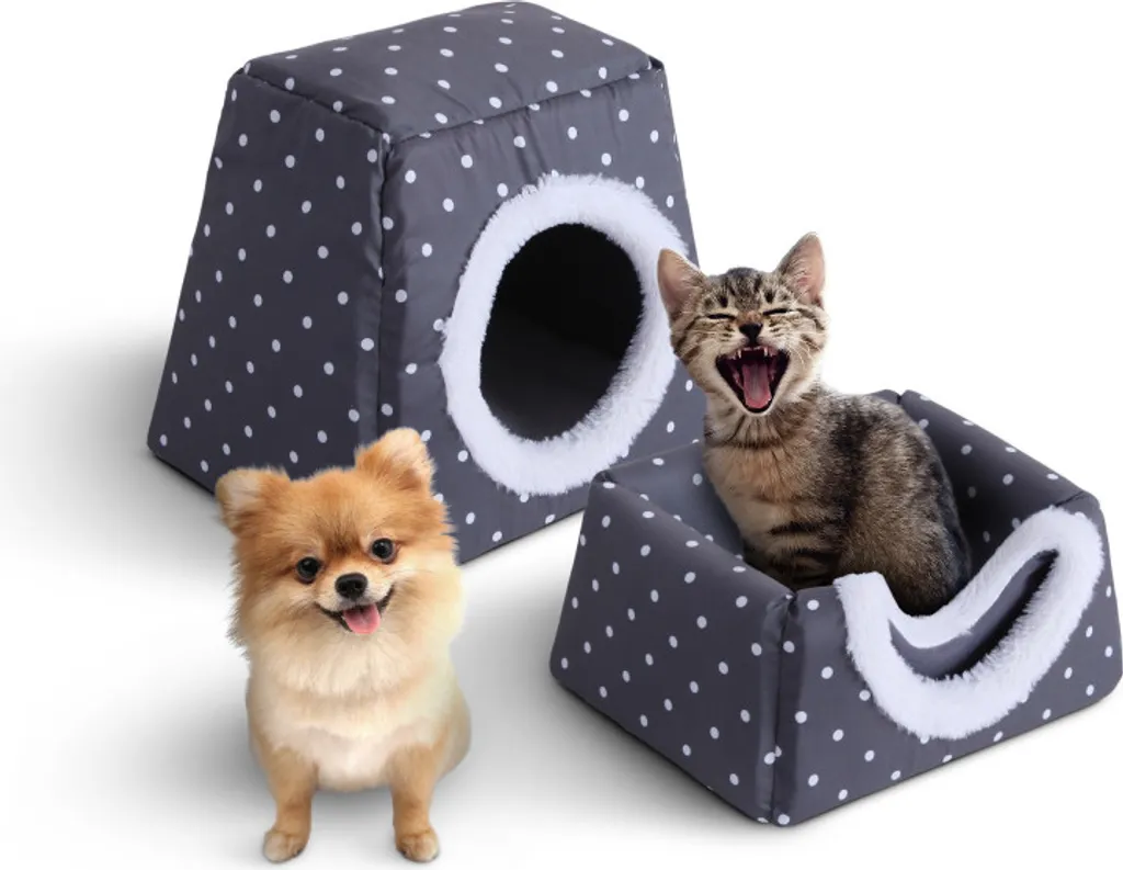 Caverna per gatti "Grigio scuro" 2in1 (38x29x33cm) Caverna trasformabile in letto per gatti - incl. cuscino coccoloso - Stabile divano per gatti casa per gatti